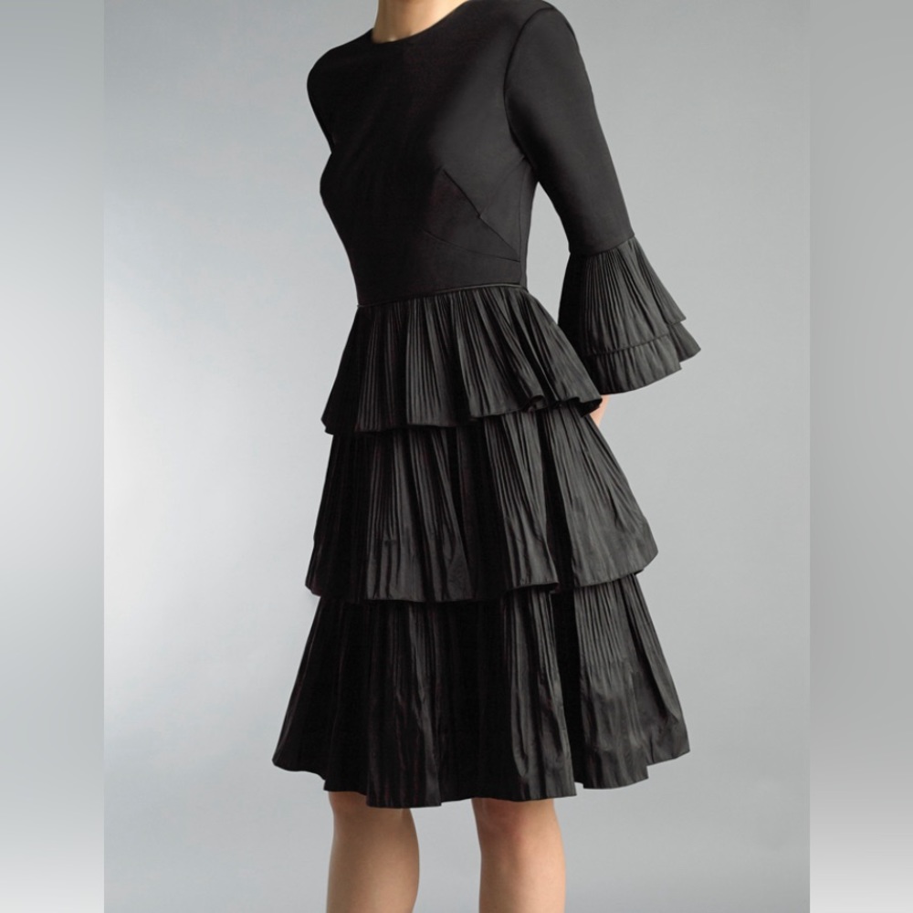 Basix Black Label midi cocktail dress pleated tiered size 14 fit and flare